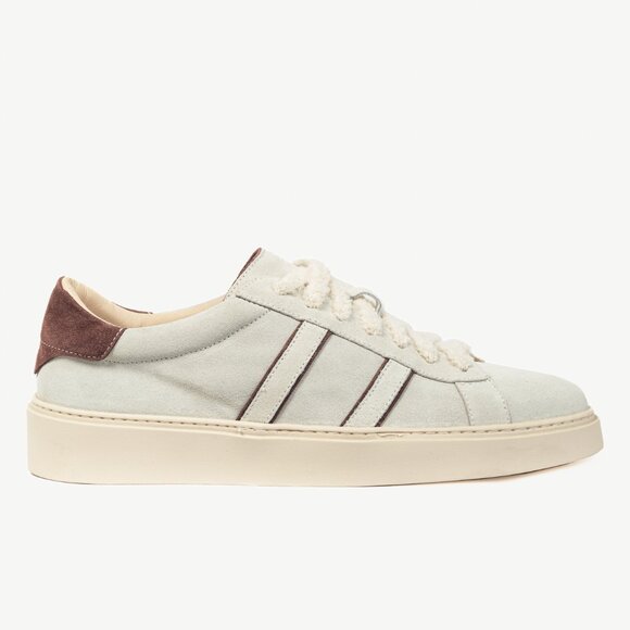 Eleventy "White" Suede Double-Stripe Low-Top Sneakers - Picture 1 of 9